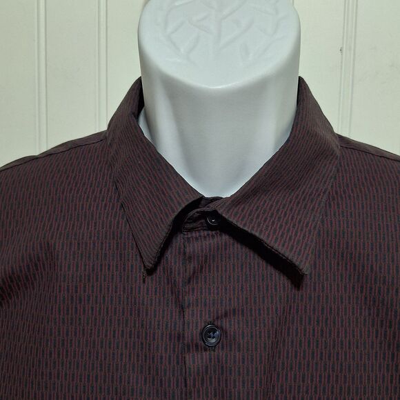 Shaquille ONeal Long Sleeve Dress Shirt XLG LT Deep Plum Dash Print Casual Dress - Picture 3 of 7